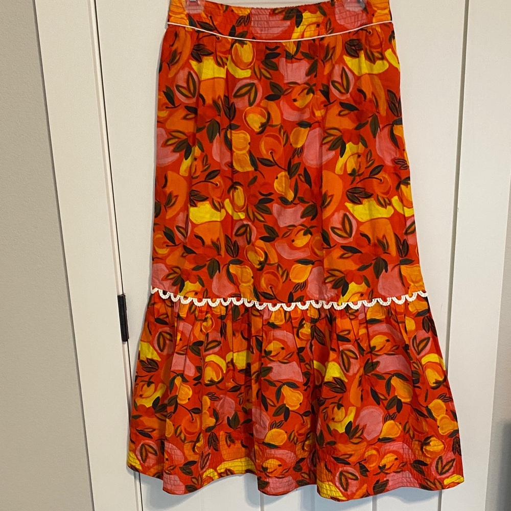 FARM Rio Vibrant Orange and Yellow Midi Skirt